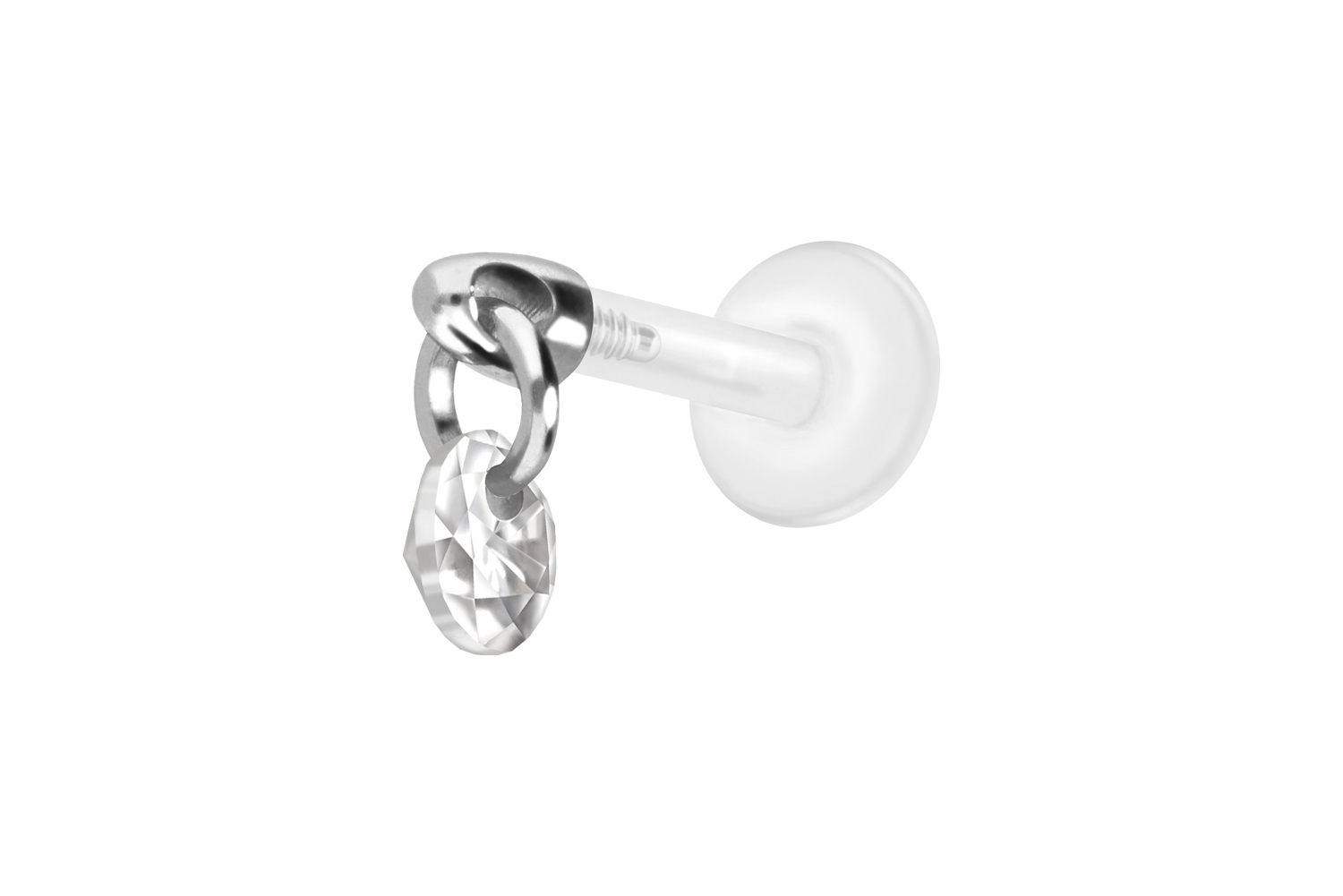 PTFE Labret Piercing mit Innengewinde + Titan-Aufsatz RUNDER KRISTALL